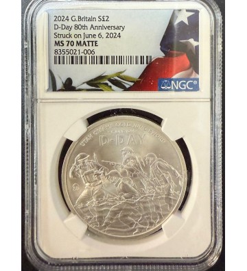 2024 GB 1 oz Silver £2 80th Anniversary D-Day MS-70 NGC (Matte) 80 Privy Mark