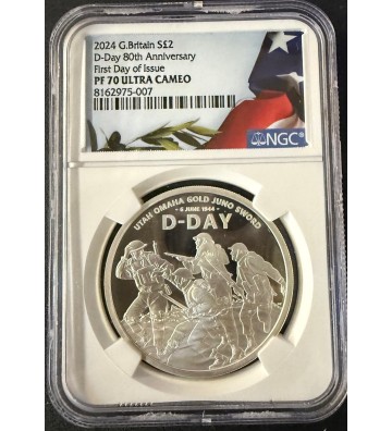 2024 Great Britain £2 1oz Silver D-Day 80th Anniversary NGC PF70 UCAM 1st day