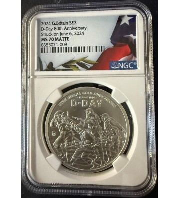 2024 GB 1 oz Silver £2 80th Anniversary D-Day MS-70 NGC (Matte)