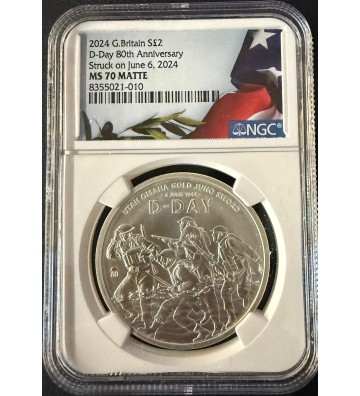 2024 GB 1 oz Silver £2 80th Anniversary D-Day MS-70 NGC (Matte)