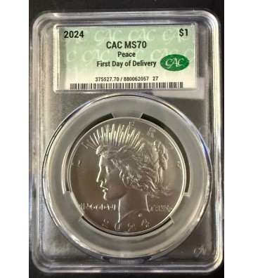 Image 1 of 2024 P U.S. $1 Peace Dollar Silver Coin CAC MS70 1st Day of Delivery